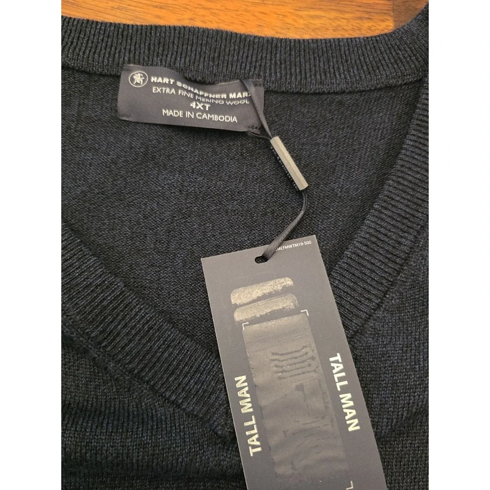 Hart Schaffner Marx Mens 4XLT Big & Tall Black Merino Wool V-Neck Vest nwt 054